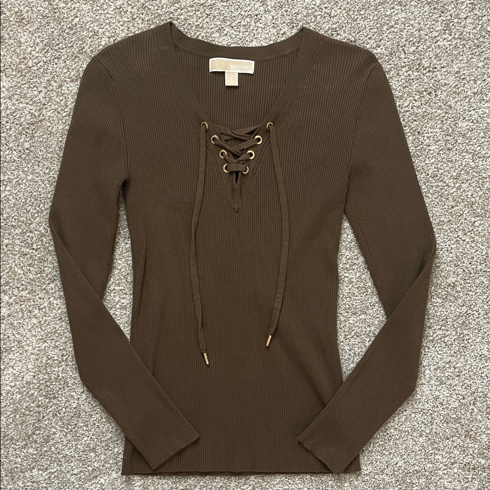 Michael Kors Lace-Up Long Sleeve Top